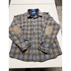 Pendleton Flannel Shirt Mens Size XXL Elbow Patch brown Plaid 100% Virgin Wool